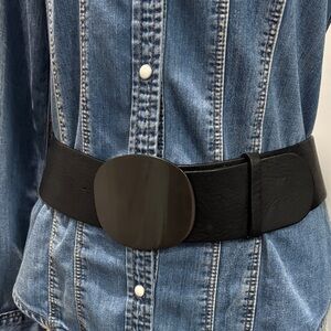 Luisa Cerano Wide Leather Belt Oval Buckle Black Statement Waist Size 36